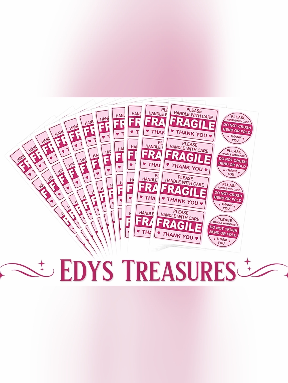 30 Pink Fragile Handle With Care Thank You Shipping Packaging Stickers